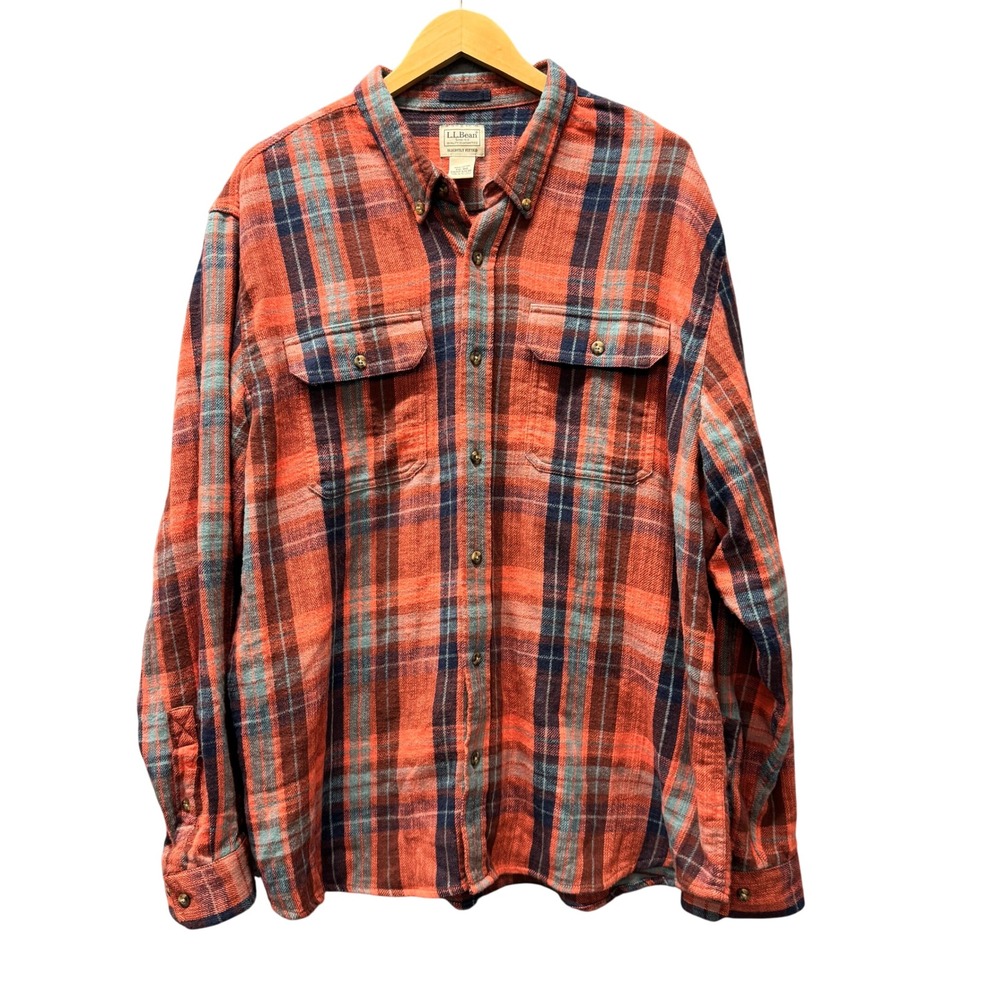 L.L. Bean Flannel Shirt Mens XXL Slightly Fitted Plaid Red Button Down Classic